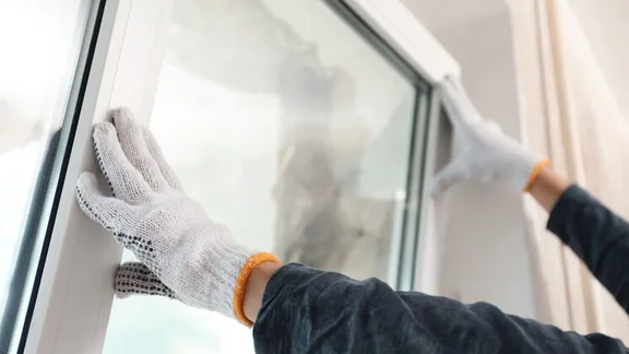 Someone installing a window