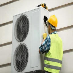 man installing a heat pump