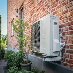 Air-to-air heat pump outside a building
