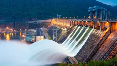Hydropower pant at dusk
