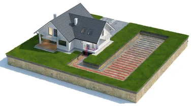 3D image of a horizontal ground source heat pump installation