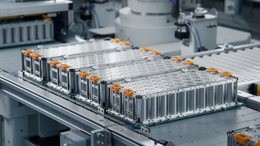 Electric vehicle battery on a production line in a factory