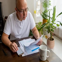A senior man holding his head trying to cope the raising cost of energy and tax bills