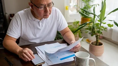 A senior man holding his head trying to cope the raising cost of energy and tax bills