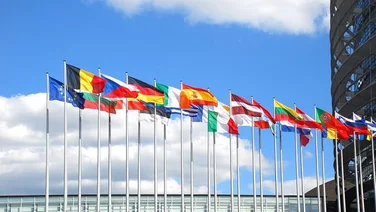 Flags of the countries of the European Union outside European parliament