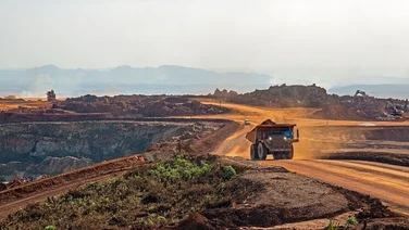Dump truck in an open pit mine in Africa