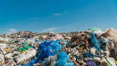 Plastic waste at an open-air landfill site