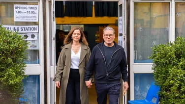 Keir Starmer, leader of the Labour Party, and his wife, Victoria Starmer, after casting their votes in the local and London Mayoral election. Picture date: Thursday May 2, 2024