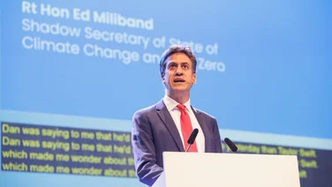 Ed Miliband speaking to a group of people