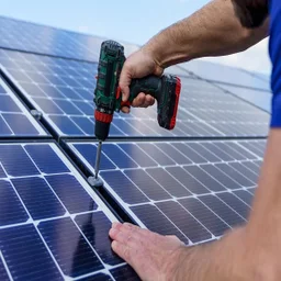 Man installing solar panels onto a roof