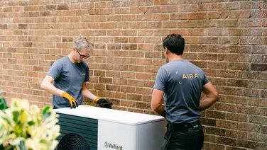 Heat pump being installed.