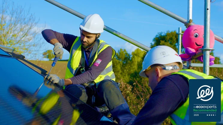 Octopus Energy installing a solar panel on a roof
