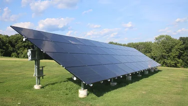 Ground-mounted solar panels.
