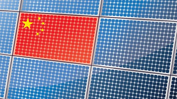 The Chinese flag on a solar panel